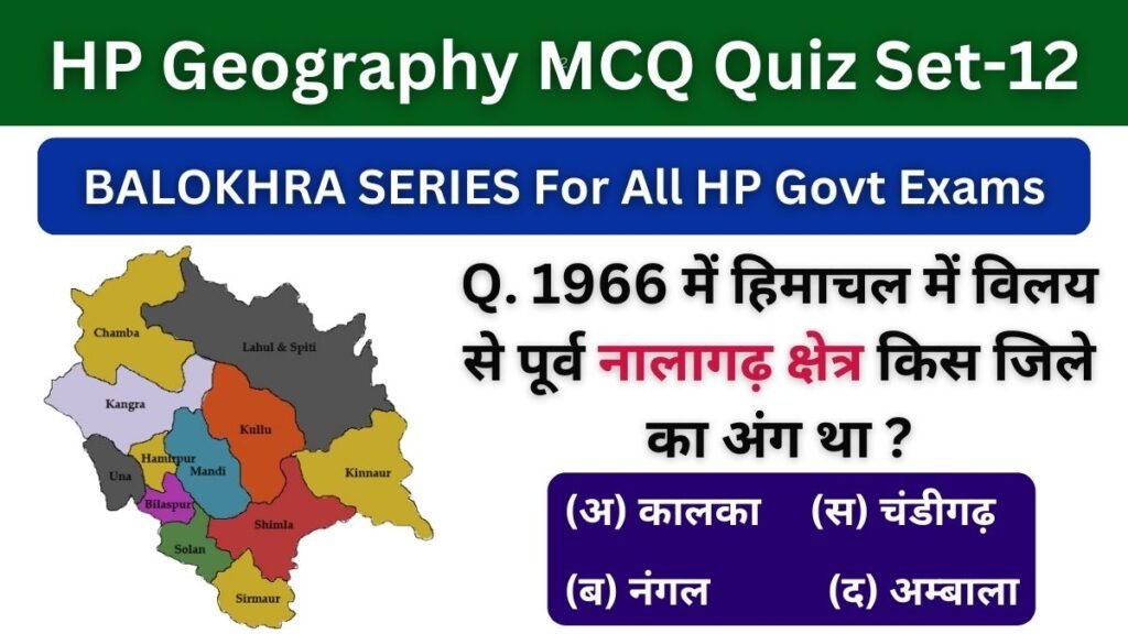 HP Geography MCQ Quiz Set-12  Most Important HP GK Questions Quiz for All HP Govt Exams