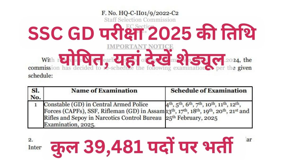 SSC Constable GD Exam Date 2025
