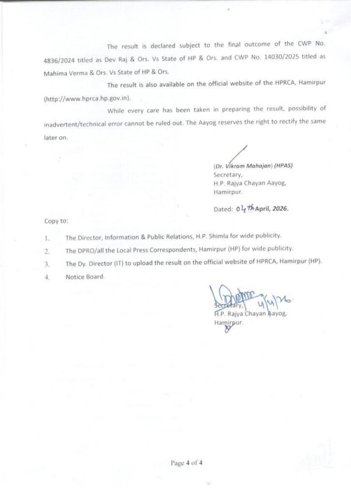 HPRCA TGT Arts Result 2026 Live Download Result Pdf