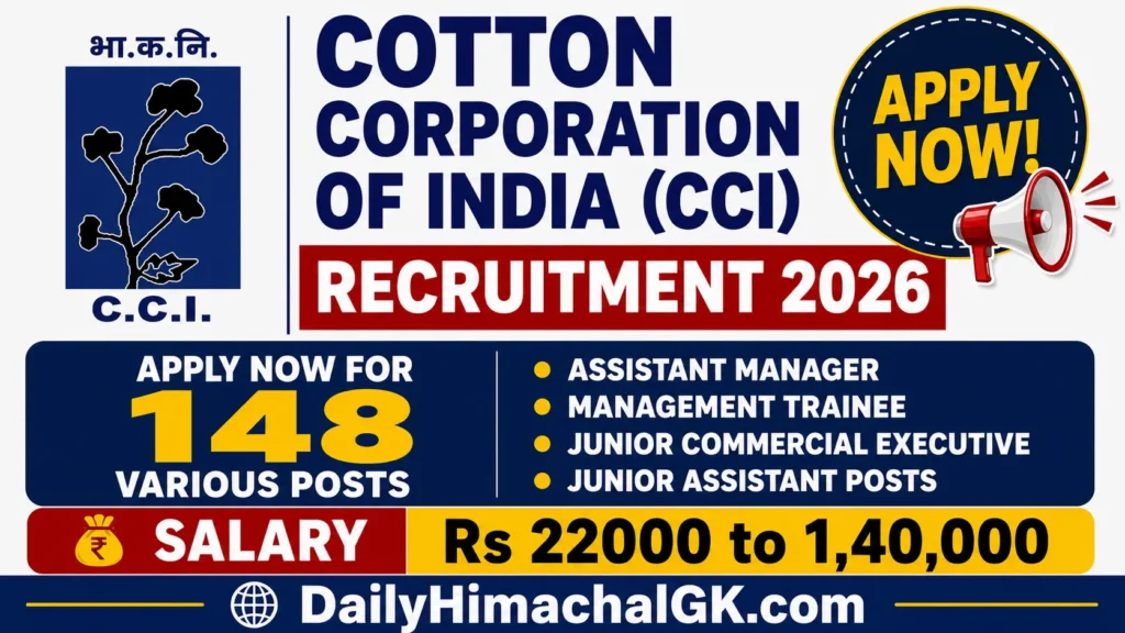 Cotton Corporation of India (CCI) Recruitment 2026 Apply Now For 148 Various Posts Cotton Corporation of India (CCI) Recruitment 2026