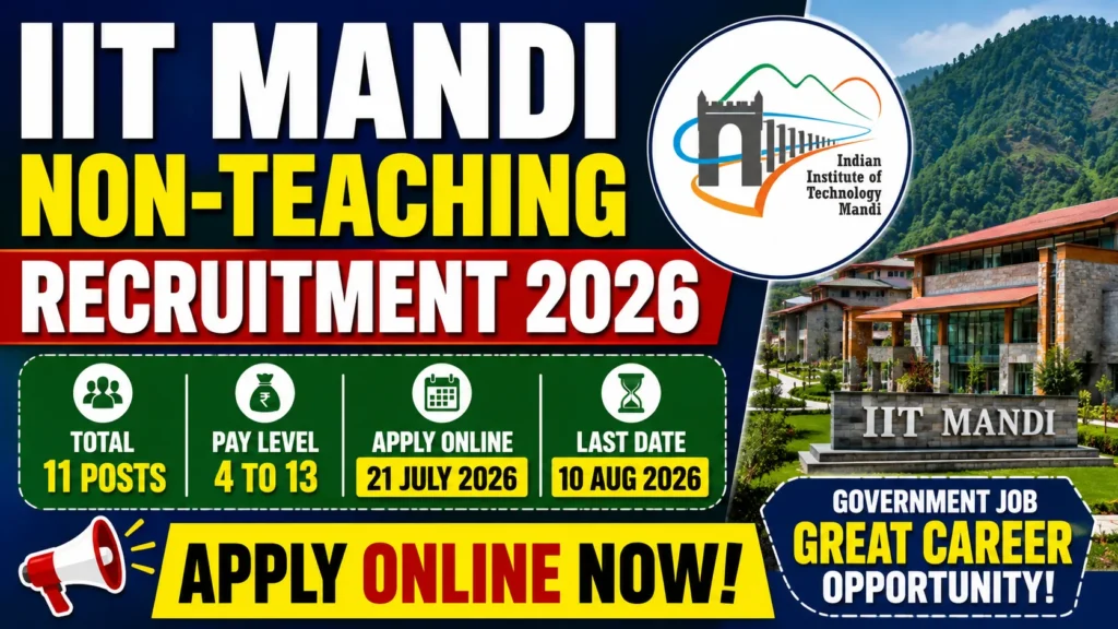 IIT Mandi Non-Teaching Recruitment 2026 Notification Out for 11 Posts – Apply Online Before 10 August IIT Mandi Non-Teaching Recruitment 2026